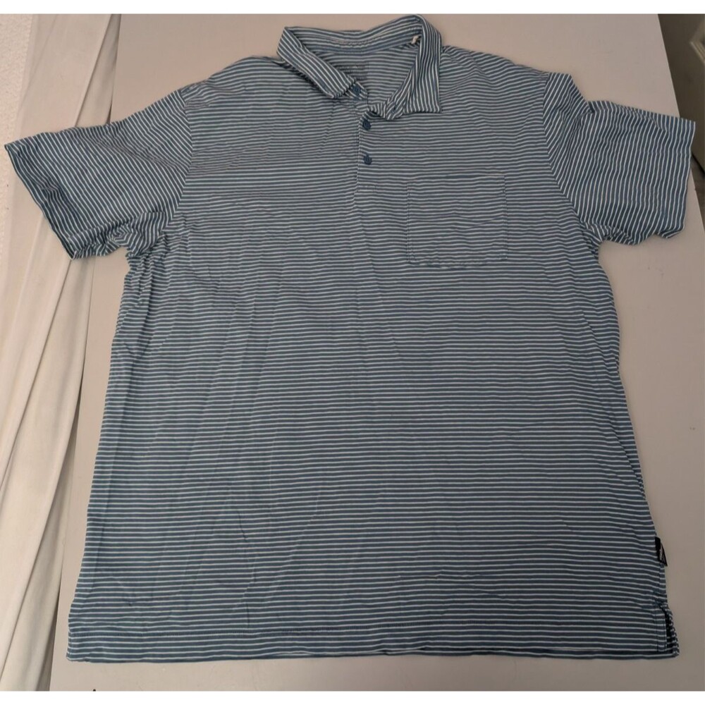 Patagonia Daily Polo Shirt Mens L Large Cotton Blue White Stripe 53251 Pit-Pit 2
